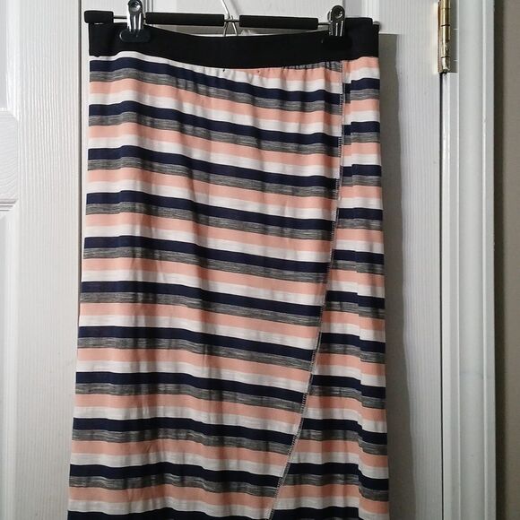 WallpapHer  navy peach white striped pullon maxi skirt  Sz M NWOT - Picture 7 of 9